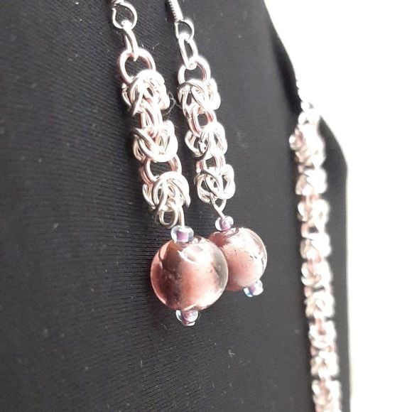 Handmade Byzantine Chainmaille Necklace & Earrings Set - Picture 6 of 12